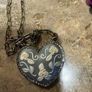 Lia Sophia Cream and Gray Heart Pendant Necklace